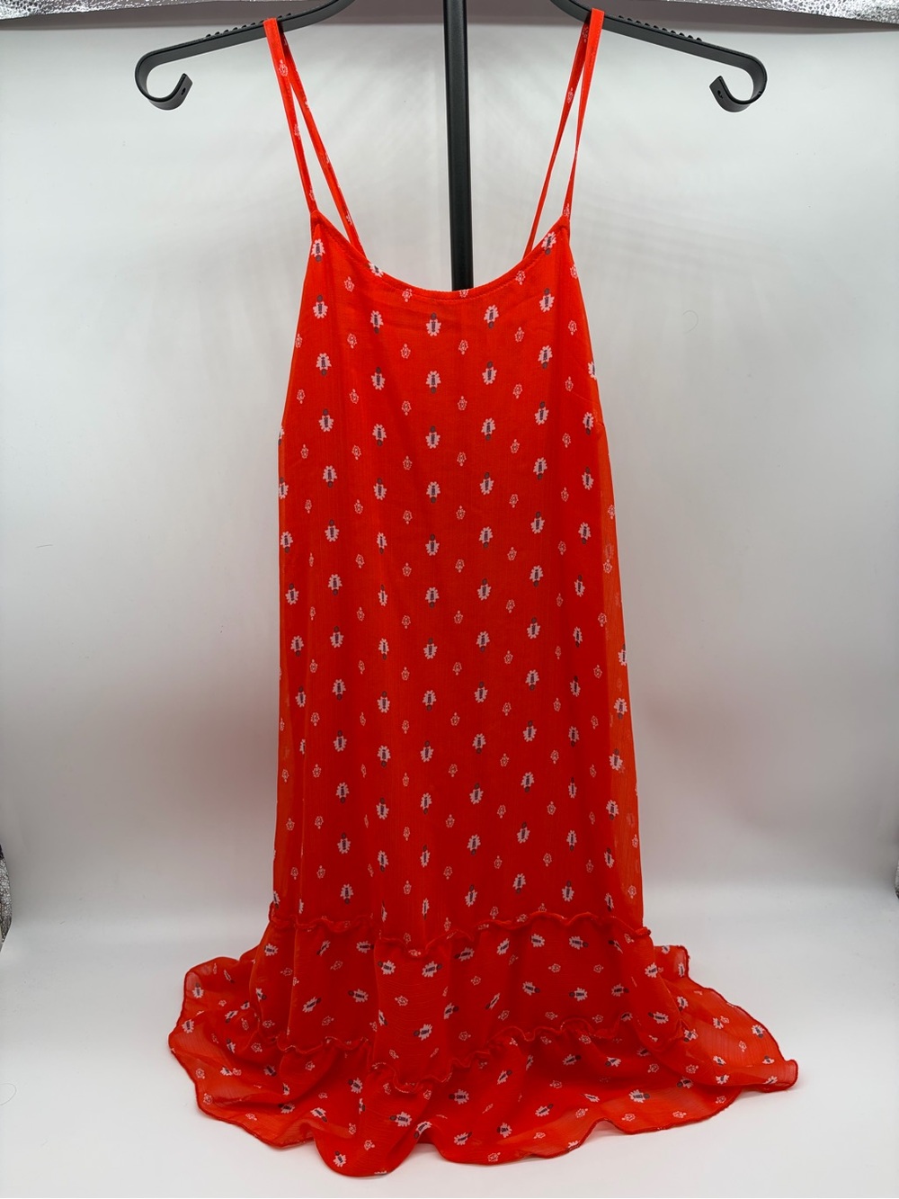 Abercrombie & Fitch Red Floral Spaghetti Strap Midi Dress